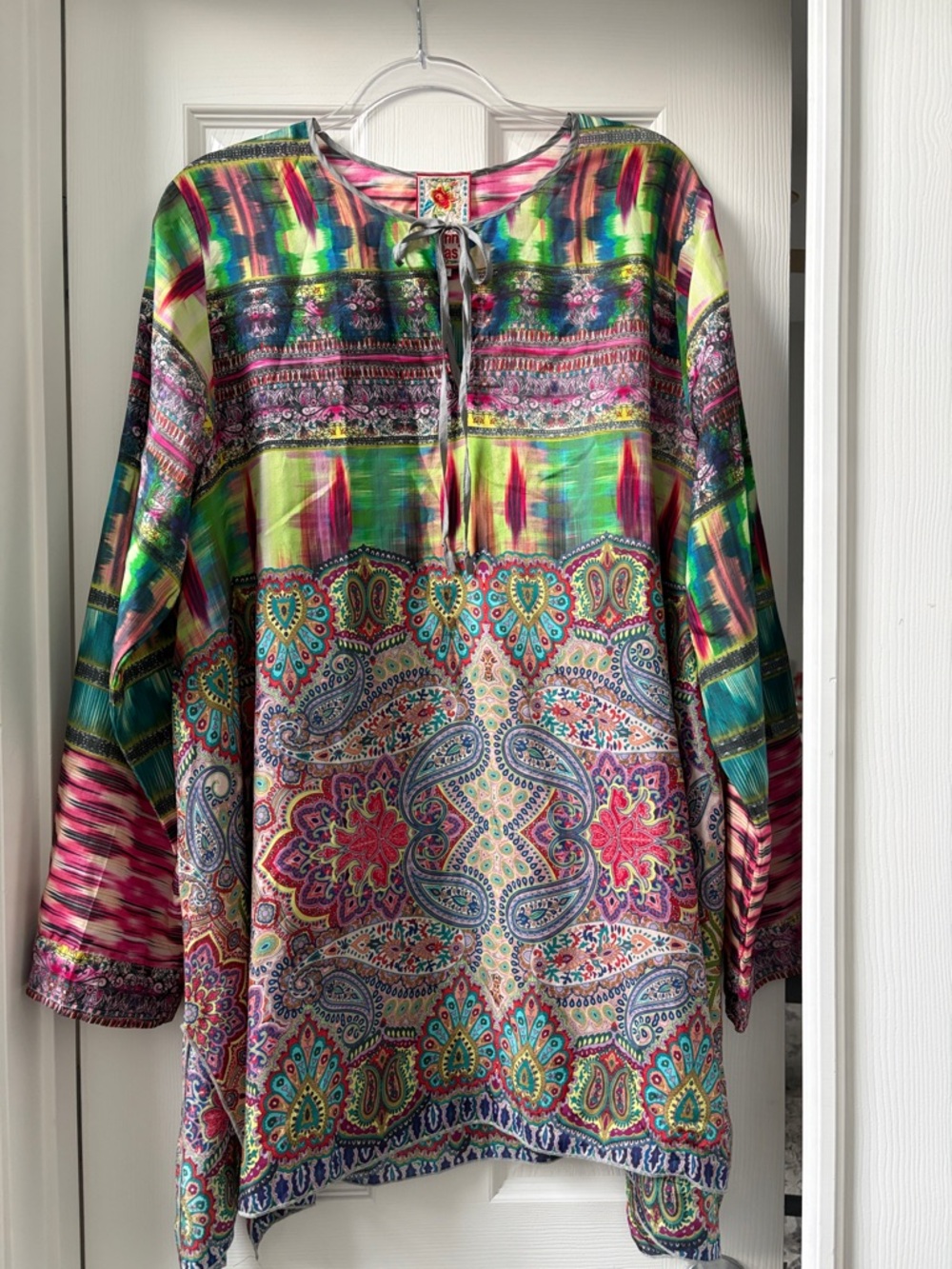 Johnny Was Silk Tunic Top Swim Dress Cover Up Ikat Washable Silk Paisley